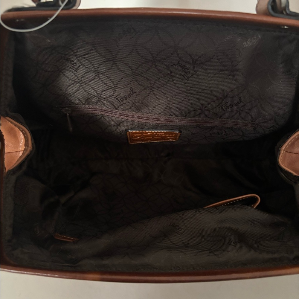 Fossil Paloma Frame Doctor Satchel Brown Leather Bag Turnlock Key Charm - Picture 8 of 13